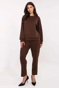 ensemble femme deux pièces loungewear chocolat pois blancs strass viscose polyester doux extensible sweat col rond pantalon taille haute
