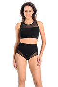 Ensemble de lingerie sportive noir高 taille haute sans armature microfibre doux tissu transparent encolure haute bretelles larges occasion quotidienne ou spéciale femme