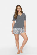 Pyjama Babella Femme Chemisier Manches Courtes Dentelle Short Floral Viscose Confortable Élégant Printemps Été
