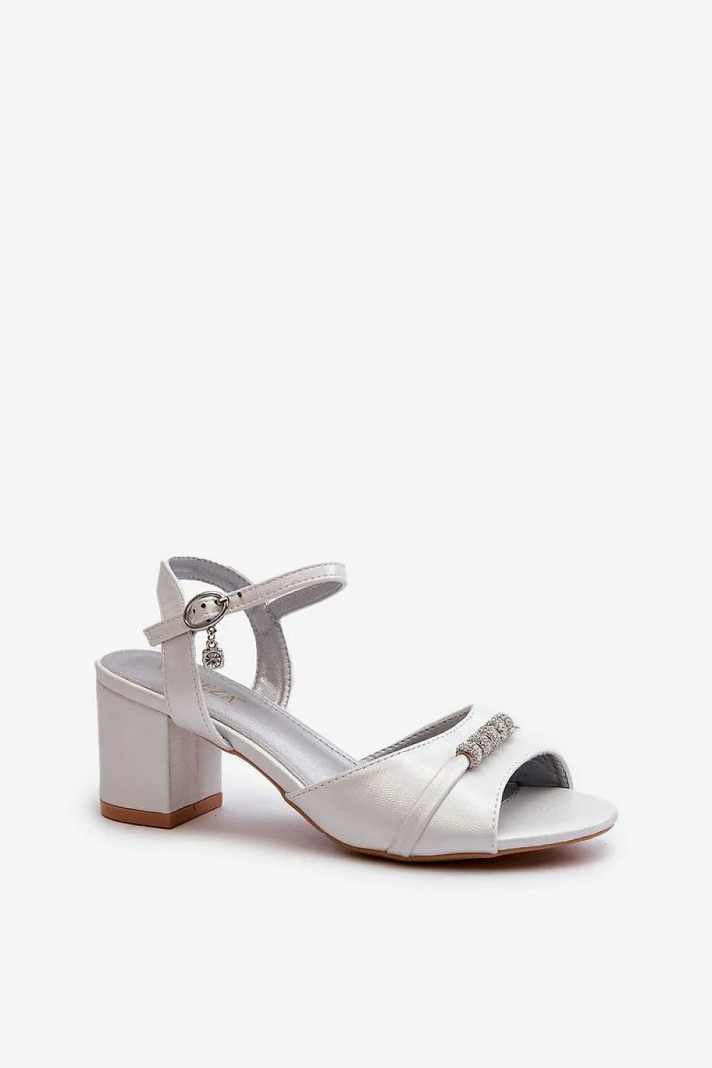 sandales vinceza élégantes talons blocs argenté satiné bride cheville ajustable strass pendentifs dorés bout ouvert confortables semelle caoutchouc stables