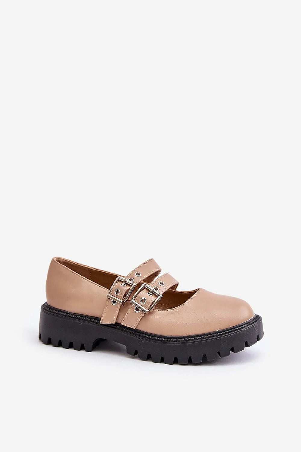 Chaussures basses Mary Jane style classique et moderne cuir artificiel beige boucles argentées confort occasion multiple femmes