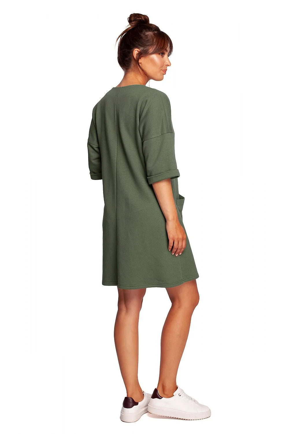 Robe de jour casual rose pastel femme en coton polyester manches courtes poches latérales