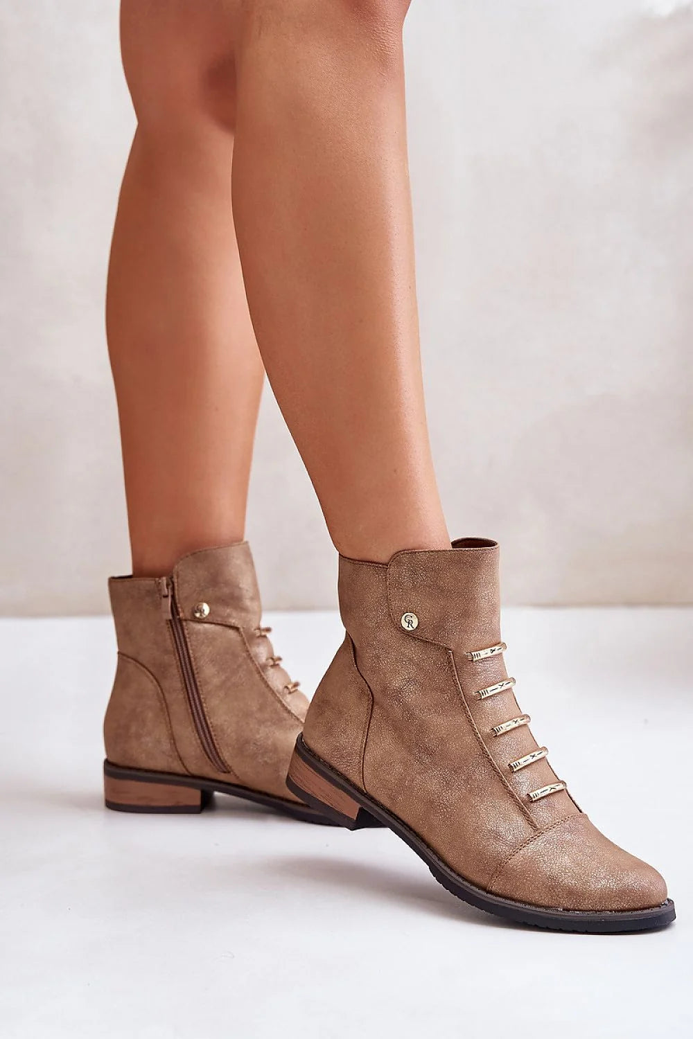 Bottes Step in Style Femme Écologique Cuir Artificiel Chic Casual Élégant Automne Hiver Fermeture Éclair Talon Bas Beige Taupe