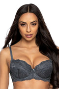 Soutien-gorge élégant pour femmes en dentelle grise push-up armatures ajustables bretelles amovibles occasion spéciale mode féminin