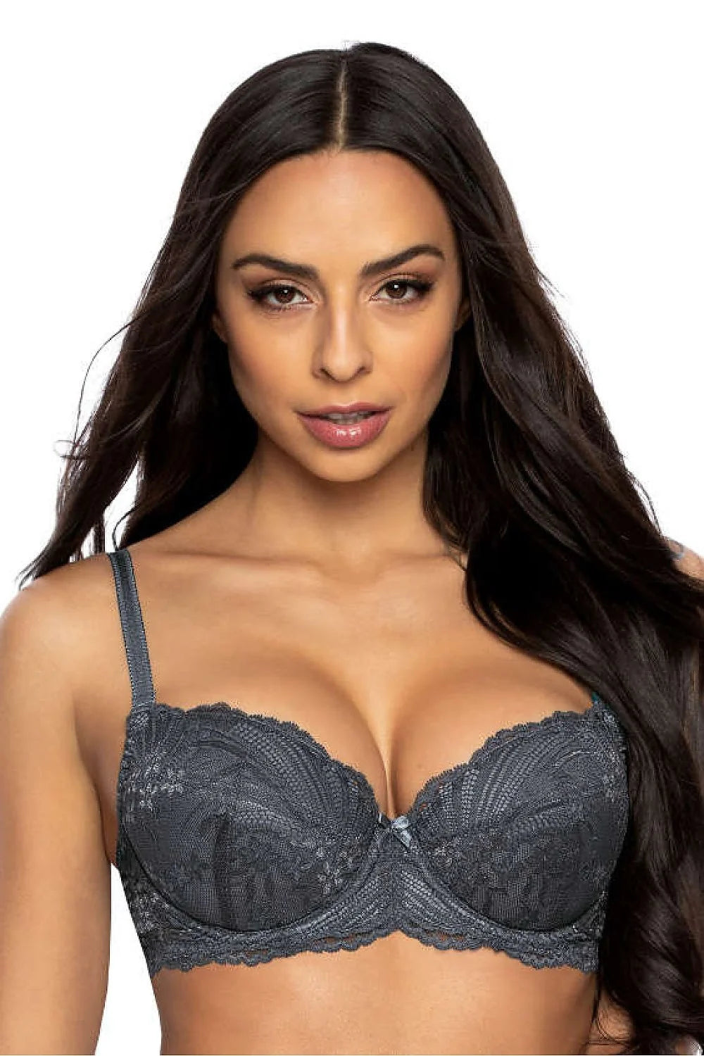 Soutien-gorge élégant pour femmes en dentelle grise push-up armatures ajustables bretelles amovibles occasion spéciale mode féminin