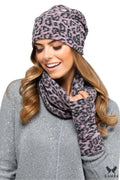 Ensemble mode femme automne-hiver motif léopard bonnet écharpe mitaines acrylique polyester laine long-traîne confort pratique