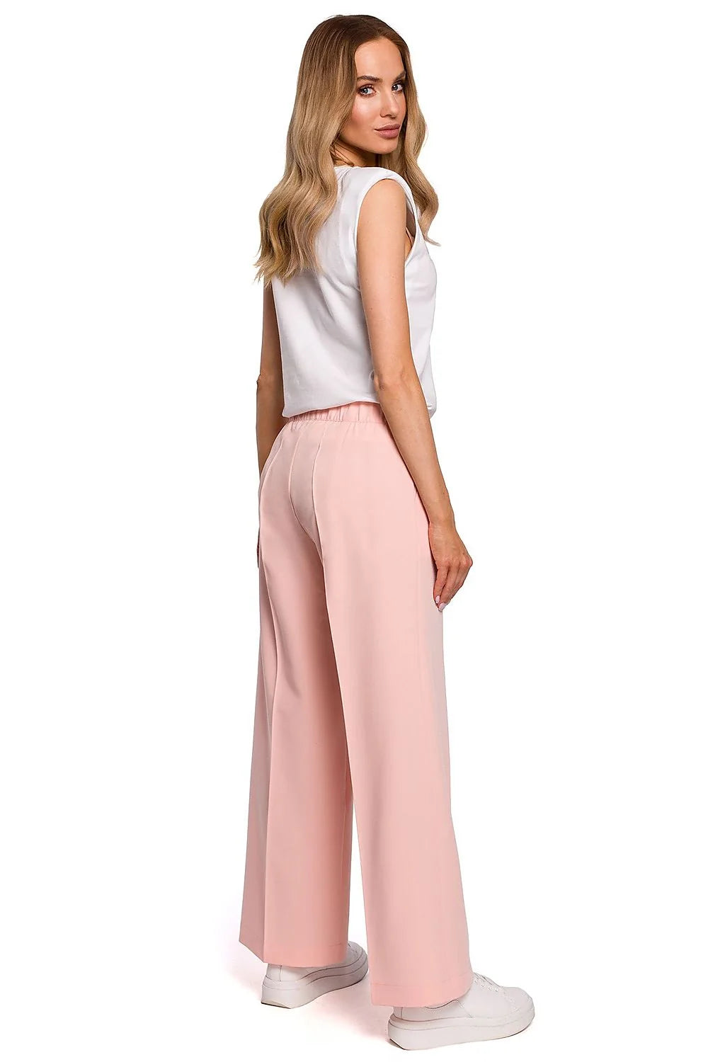 Pantalon en tissu léger coupe large rose clair style décontracté pour femme moderne élégante