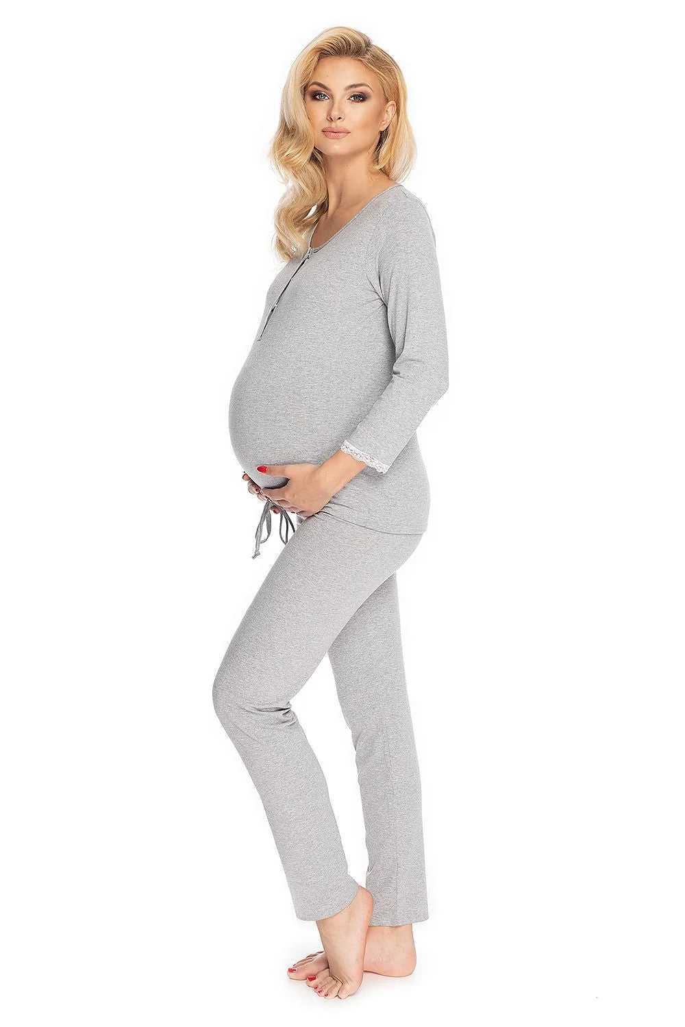 Pyjama maternité coton style épuré confortable allaitement facile grossesse détente ensemble deux pièces femmes