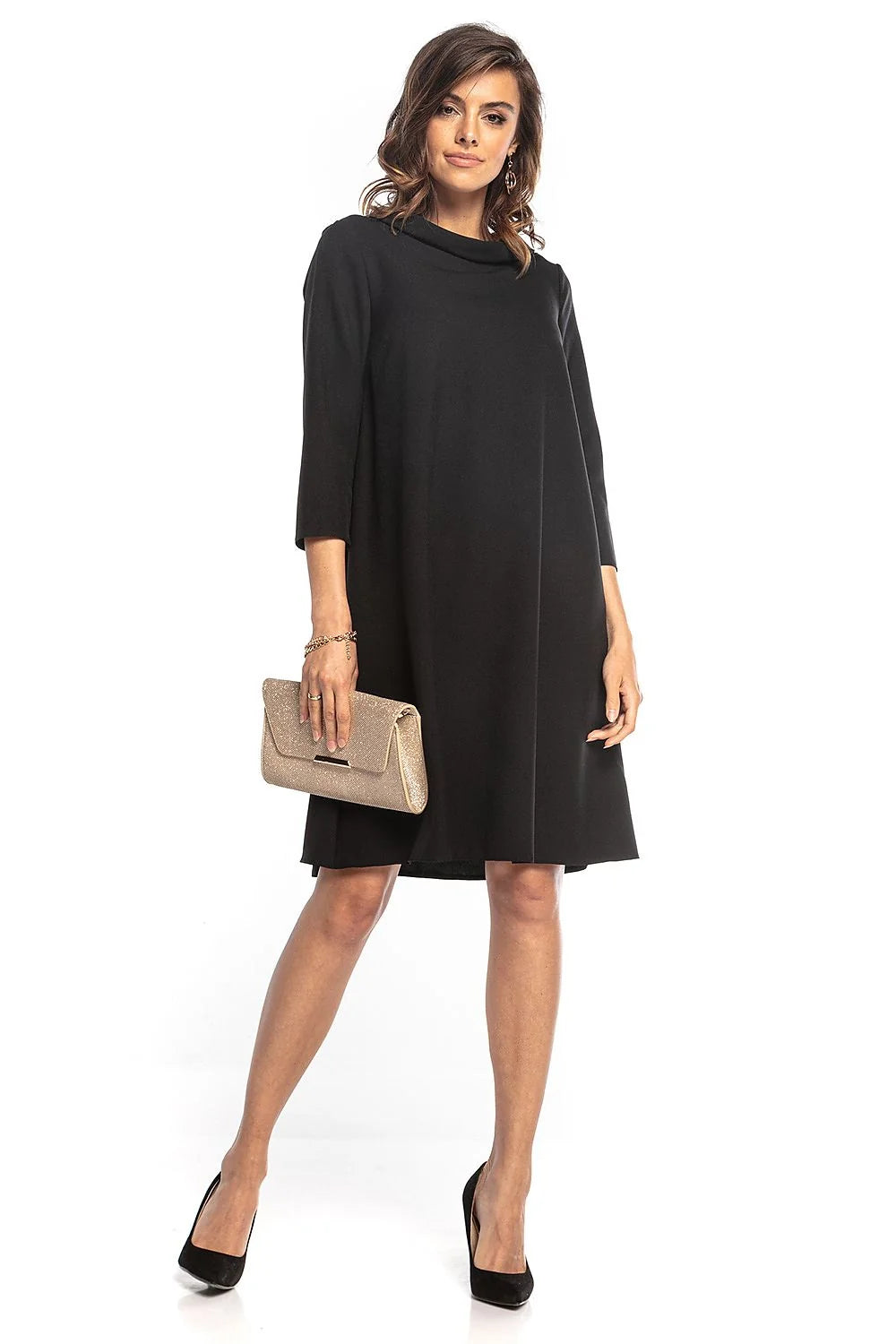 Robe élasthanne polyester style Jackie Kennedy élégante polyvalente manches 3/4 taille ajustable femmes