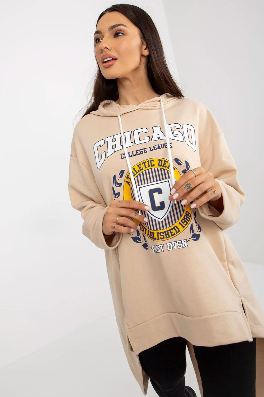 Sweatshirt pour femme Fancy rose pâle oversize capuche manches longues graphic print