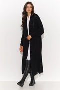 Cardigan pour femme long ouvert en maille épaisse manches longues en coton noir élégant