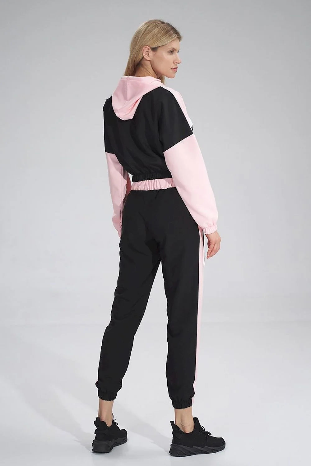 Ensemble sportif femme polyester athleisure confortable chic capuche élastique rose noir blanc survêtement