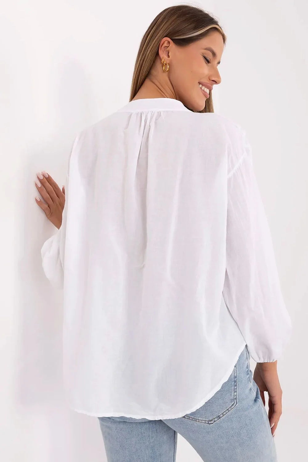 Chemisier Och Bella en coton blanc avec broderie cœur, manches longues bouffantes, col en V, boutons devant, pour femme, été 2023