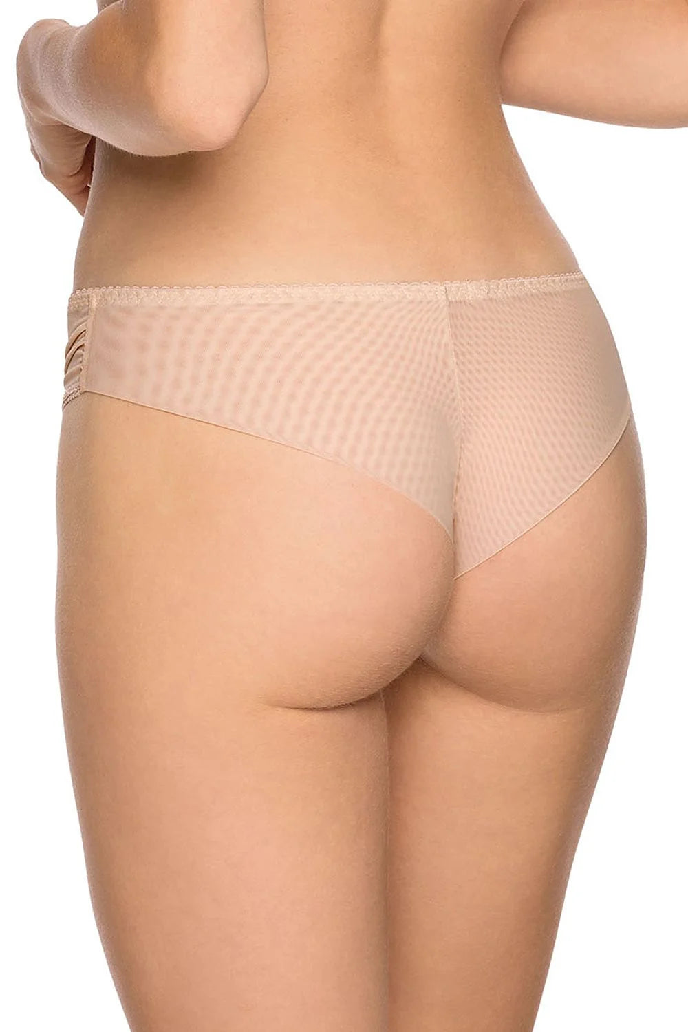 Culotte brésilienne Bella Misteria beige dentelle fleurie taille basse maille respirante 5% coton 14% élasthanne 56% polyamide 25% polyester