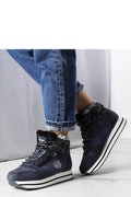 Bottes d'hiver synthétiques sportives confortables pour femmes avec doublure fourrure fermeture éclair bleu marine