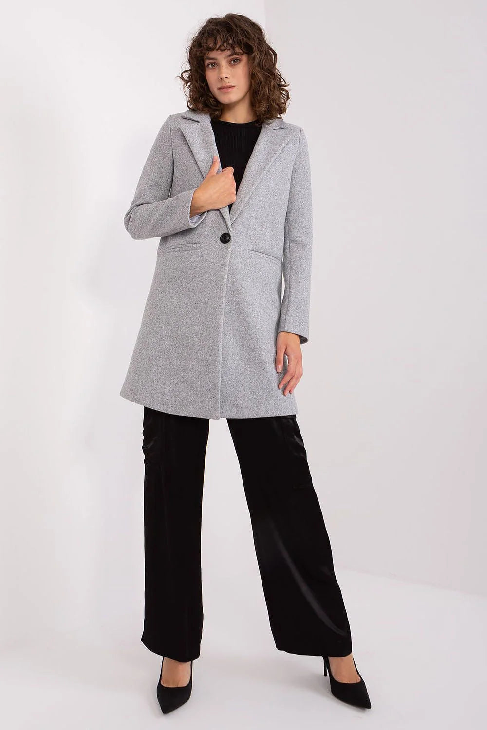 Manteau Och Bella élégant pour femme, coupe droite, col à revers, polyester doux, poches latérales, style versatile, saisonnalité multiple