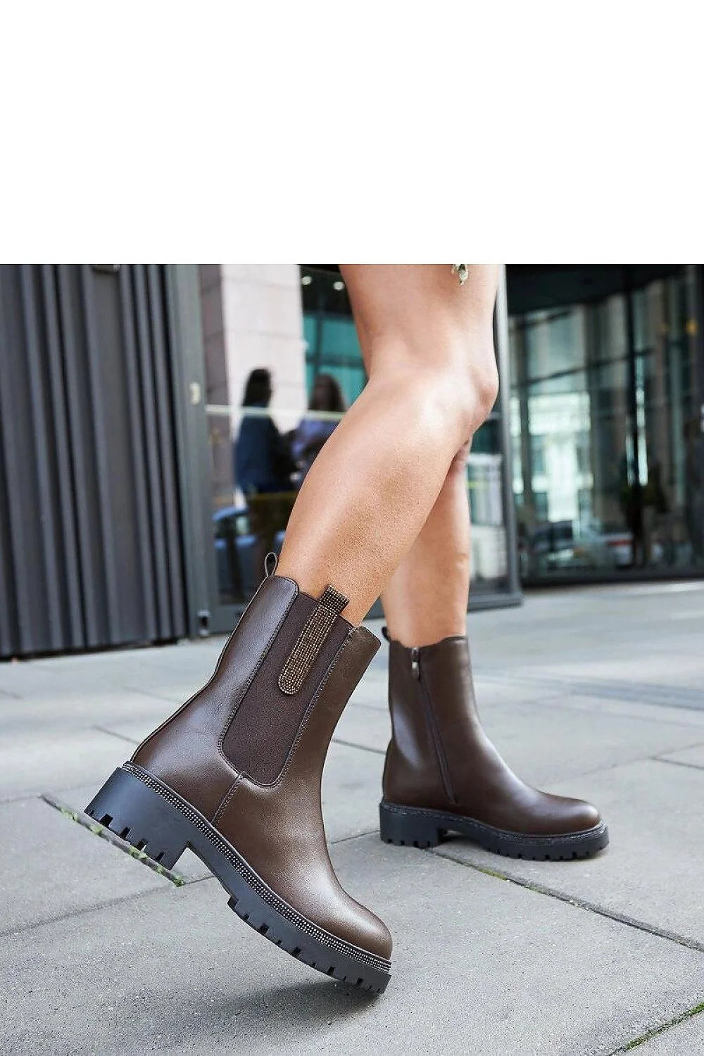 Bottines pour femmes design moderne cuir brun haute fermeture éclair talon plat confortable adhérence robuste occasion polyvalente automne hiver