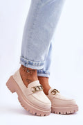 Mocassins pour femmes design moderne élégant daim écologique chaîne dorée semelle compensée confort tendance daily wear