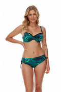 Bikini tropical imprimé feuilles plantes exotiques polyamide polyester elasthanne balconnette armatures bretelles ajustables fermeture dos femme été