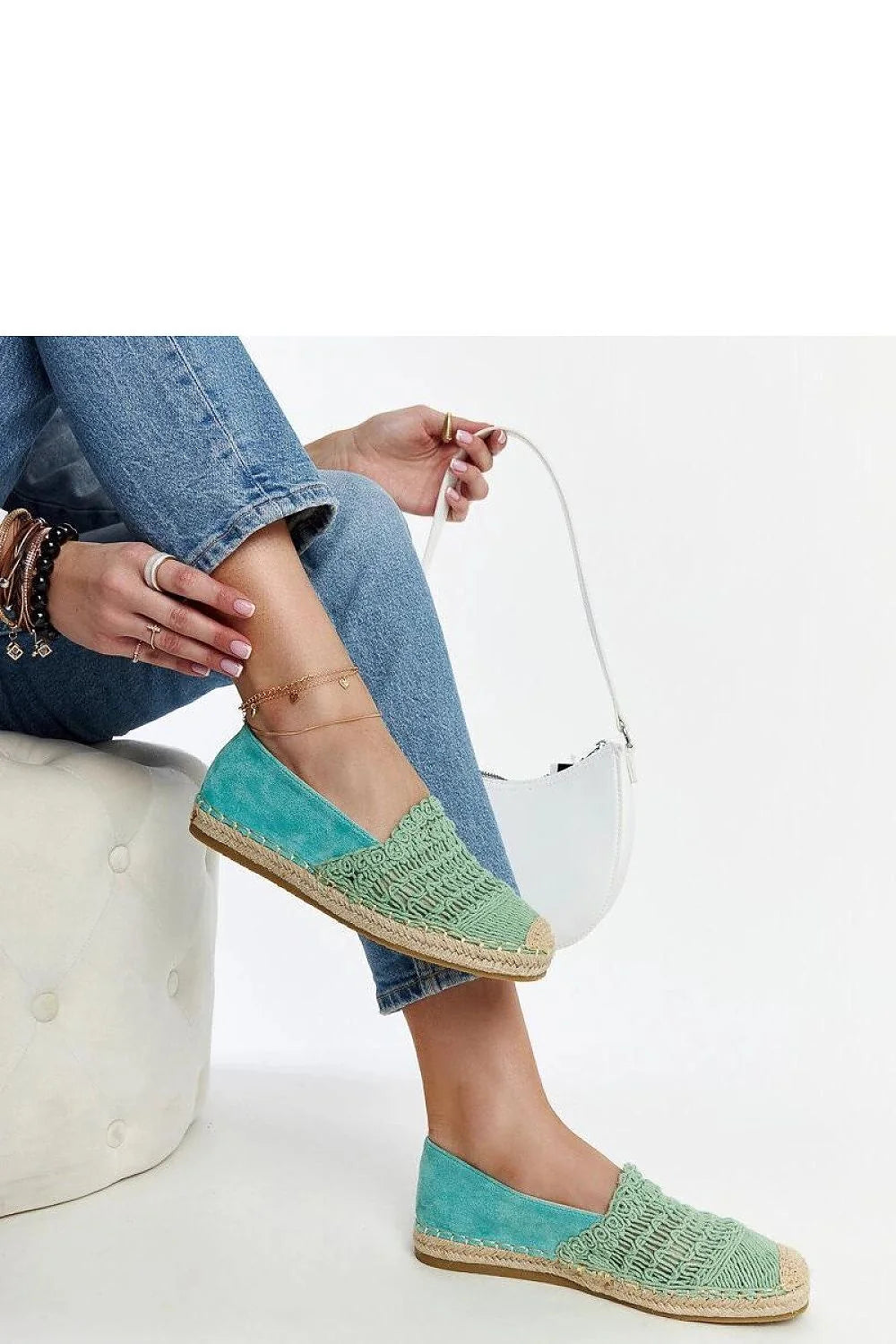 espadrilles femme vert menthe macrame tissées daim contrefort jute bout rond semelle corde gomme plate respirante bohème décontractée