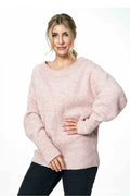 Pull ample pour femme en laine acrylique et polyester, rose pastel, manches longues côtelées, col rond, style classique, doux et confortable