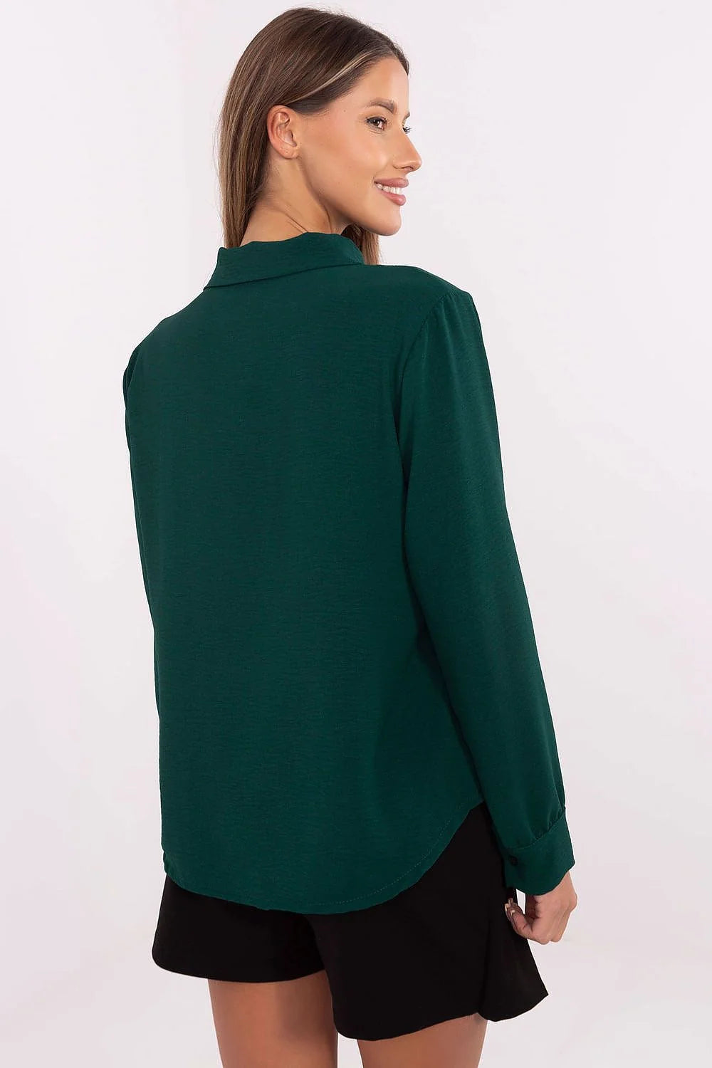 Chemise à manches longues pour femme style classique vert foncé nœuds rouges coupe décontractée Italy Moda