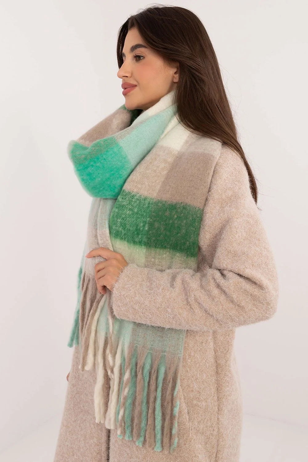 Châle AT en polyester classique à carreaux pour femme, doux et épais avec franges élégantes, accessoire hiver idéal, longueur 217 cm