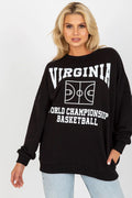 Sweatshirt oversize noir pour femme manches longues style sportif graphique basket court baskets urban streetwear