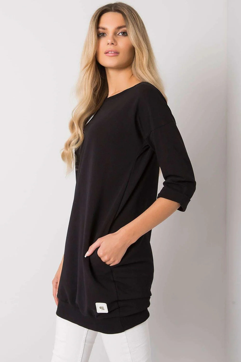 Robe ample coton vert vif moderne manches 3/4 confort élégant femme mode décontractée tendance