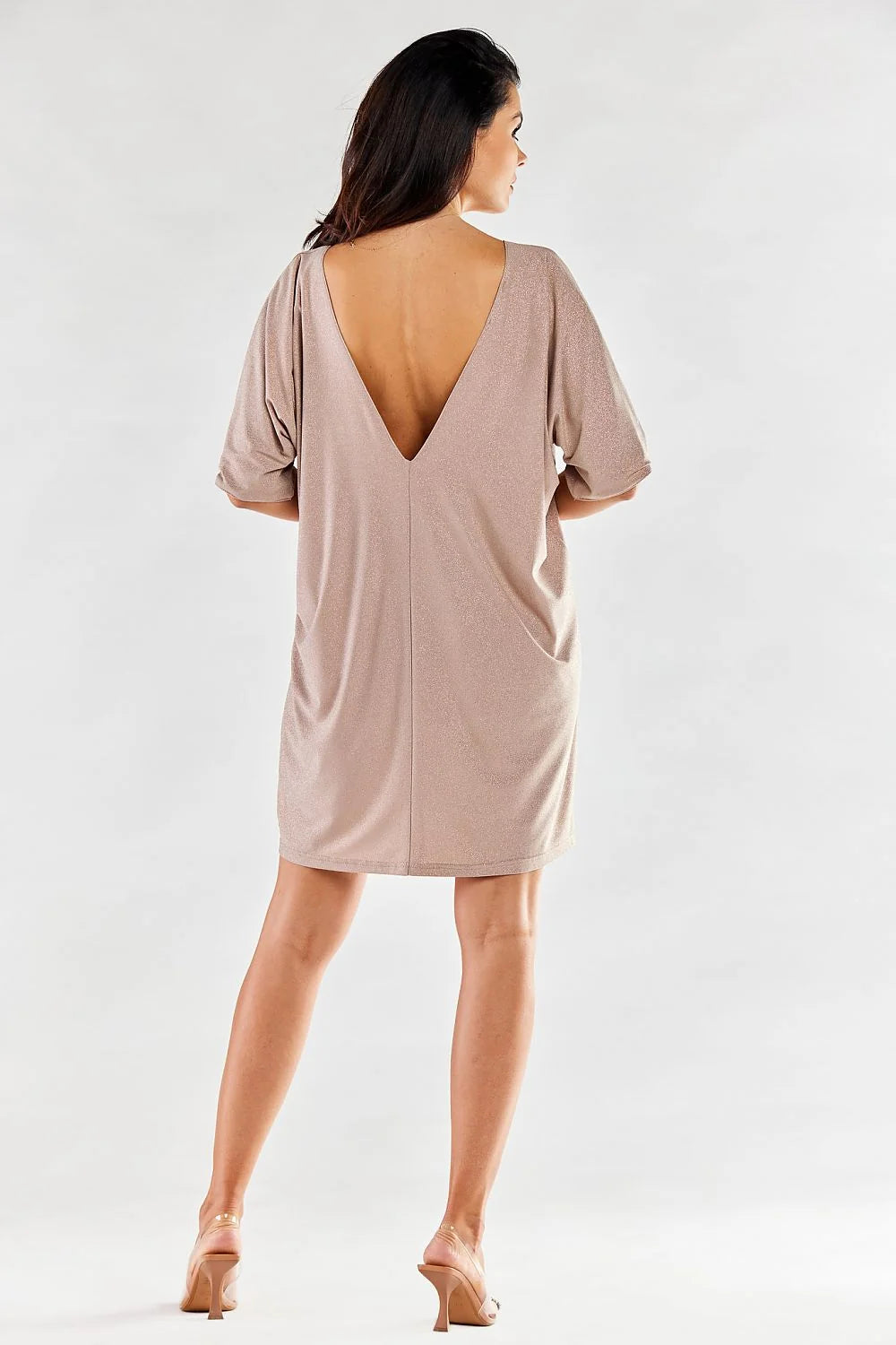robe soirée rouge éclatante manches trois quarts col V plongeant coupe oversize tunique mi cuisses stretch irisé métallisé élasthanne confortable