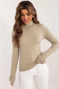 Pull col roulé pour femme en maille fine texture lisse polyvalent manches longues beige ajusté