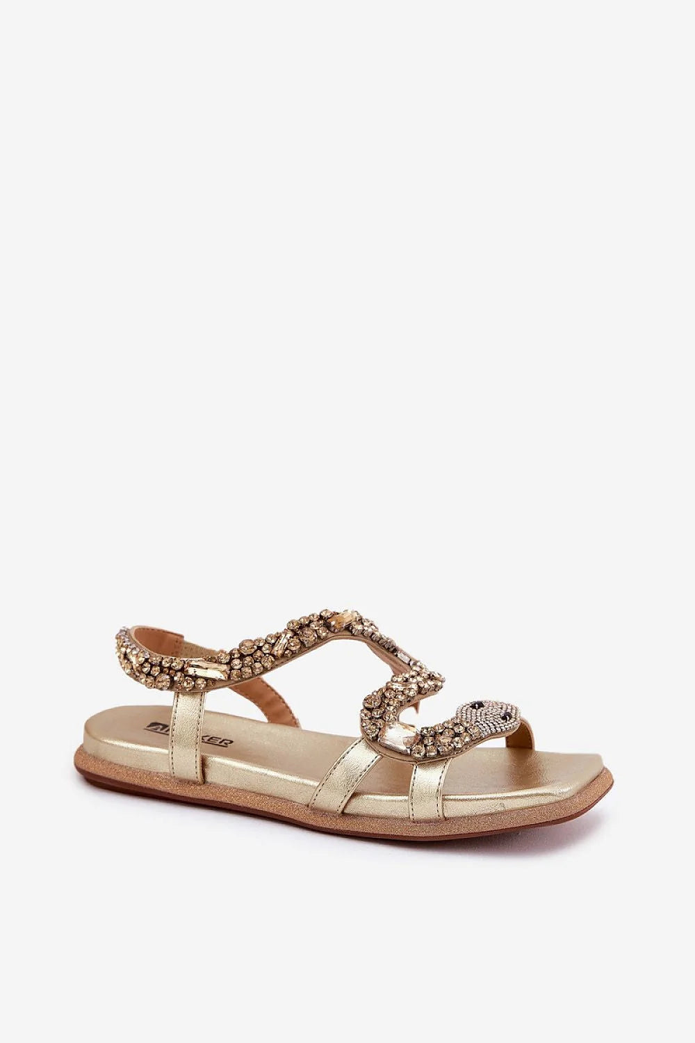 Sandales dorées femmes style serpent pierres perles cuir artificiel semelle anti-dérapante occasion estivale chic
