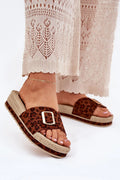 sandales femme mule plateforme tressée suédine écofriendly léopard marron beige bride large boucle dorée semelle coussinée antidérapante bohème chic estivale