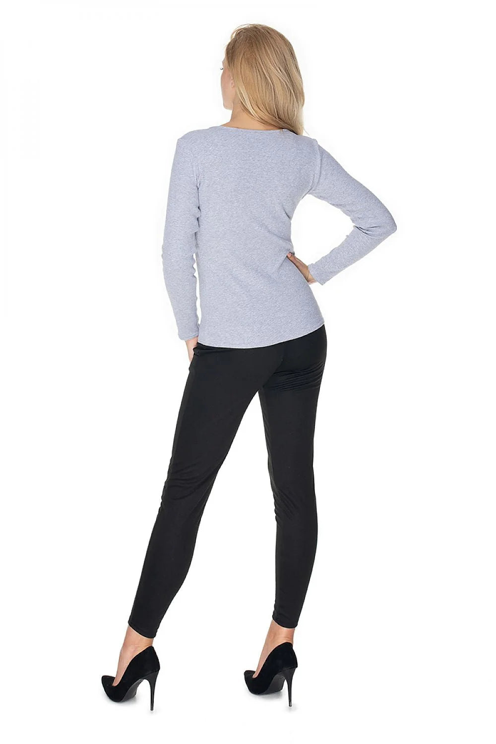 Chemisier en coton côtelé noir ajusté manches longues style moderne femme col œillets élégant