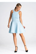 Robe de cocktail sans manches bleu pastel ajustée évasée dos éclair fermeture éclair femme