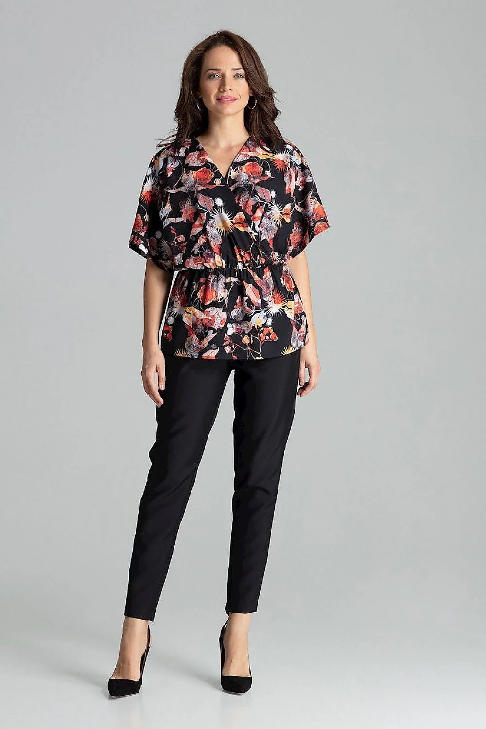 chemisier ample beige Lenitif manches kimono col V cachecoeur élégant tendance femme moderne fluide taille élastique fronces crêpe casualchic blousant