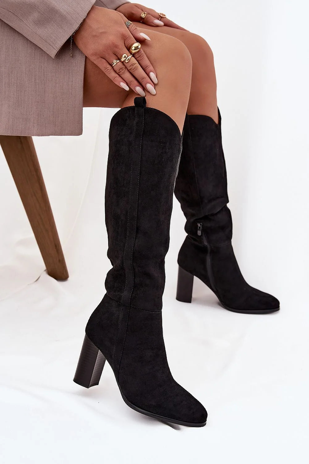 Bottes cuissardes femme suédine écologique élégantes talon bloc confort automne hiver mode chic