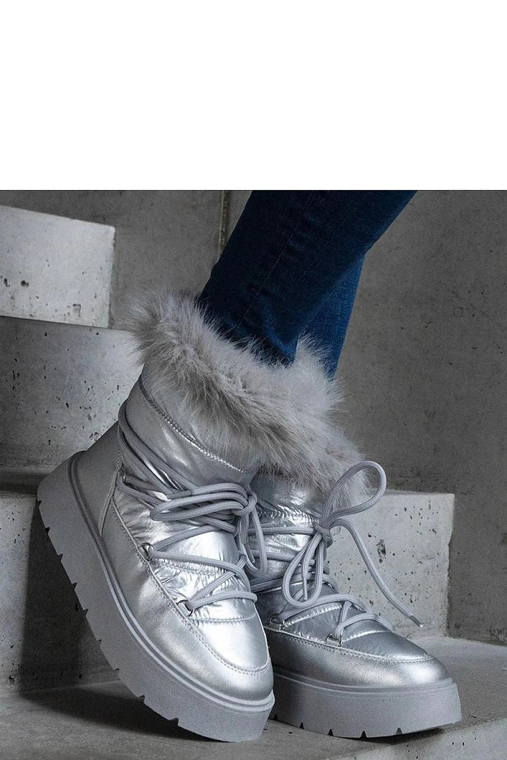 Bottes hiver argentées simili cuir tendance chaudes avec fourrure pour femmes mode après-ski confort