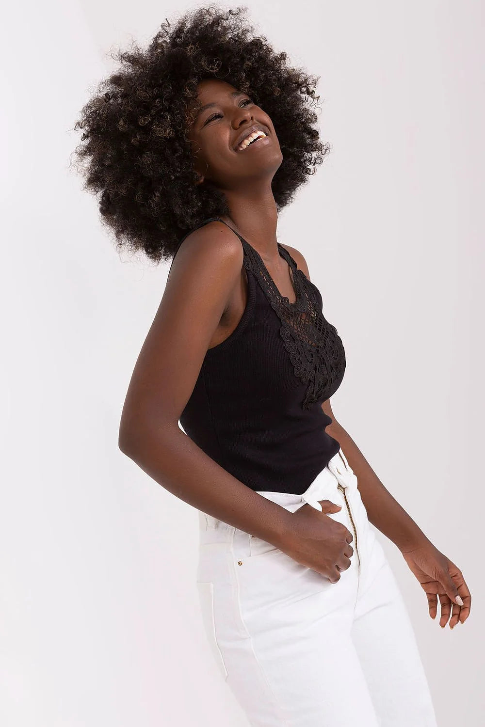 débardeur femme noir côtelé coton élasthanne stretch dentelle florale sans bretelles larges coupe ajustée soutien raffiné bohème chic