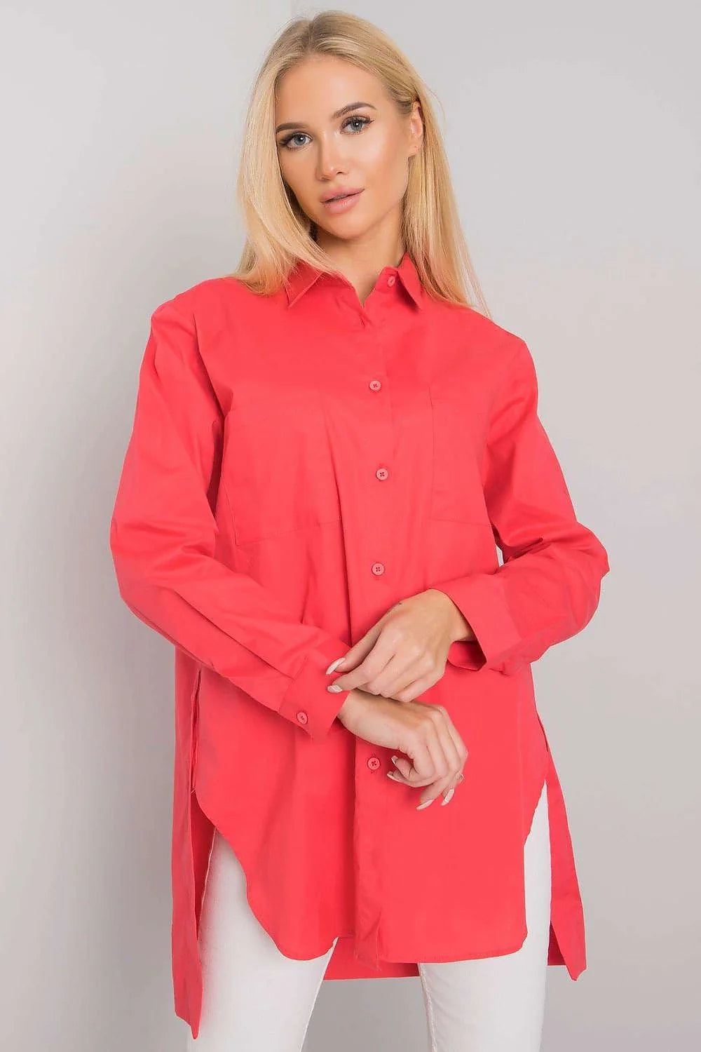Chemise longue femme en coton élasthanne noire élégante décontractée manches longues col classique ample
