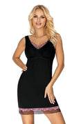 Nuisette noire dentelle rose romantique élégante en tulle douce décolleté en V sophistiquée femme