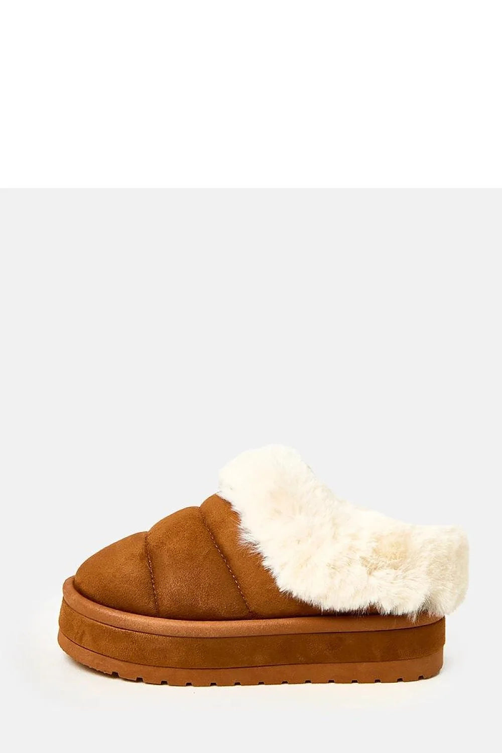 bottes neige femme cuir suédé écologique cognac bout rond tige basse fourrure crème semelle plateforme 45mm antidérapante rembourrée