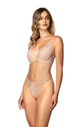 soutiengorge pushup Sonnet beige dentelle florale semitransparent armatures bonnets maintien rembourré bretelles réglables finitions festonnées tulle anneaux côtés