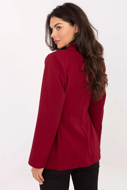 blazer femme long bordeaux col tailleur coupe cintrée élégante bureau soirée crêpe polyester manches longues épaules structurées laçage latéral ajustable