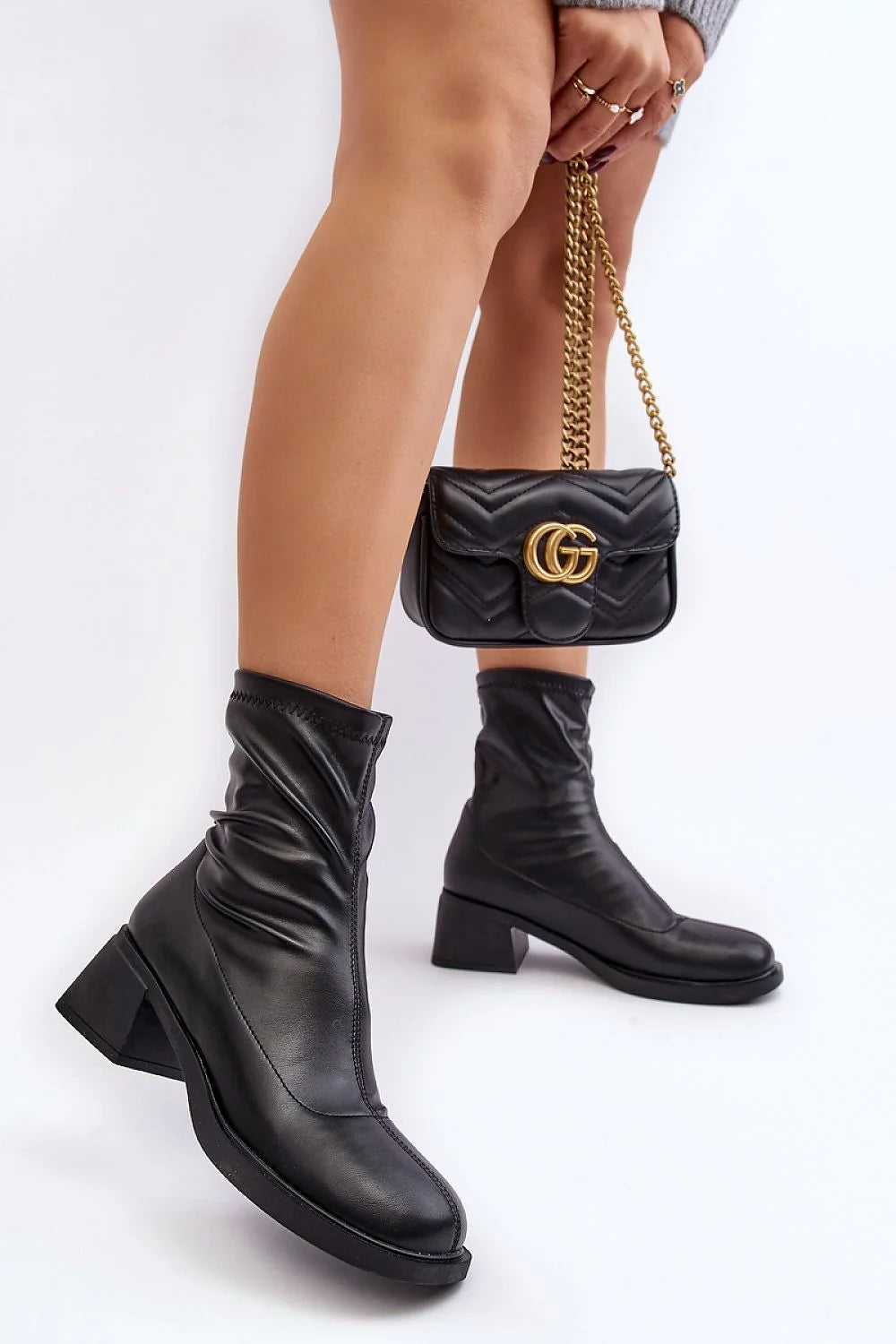 Bottes à talons carrés en cuir noir élégantes pour femmes, style moderne, longueur cheville, confortable, soirée, quotidien