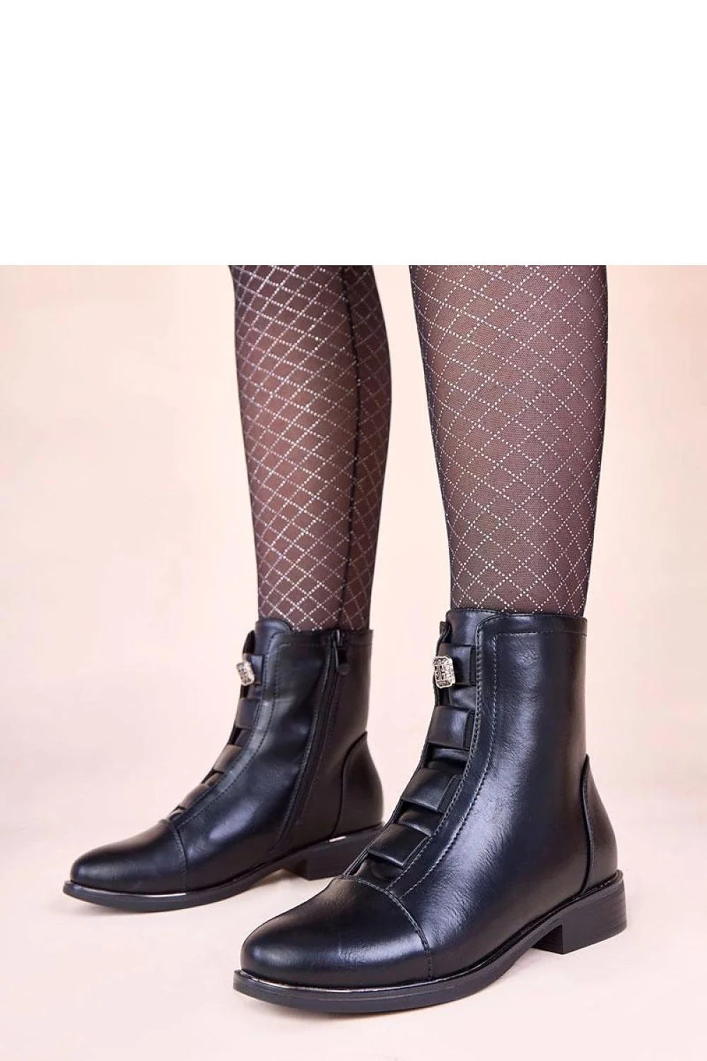 bottines femme noir similicuir tige mi cheville bout rond talon bloc bas 3cm brides boucle métallique