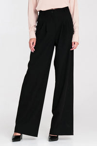pantalon femme tailleur palazzo noir taillehaute coupeample relaxedfit plisavant largelongue fluide drapé élégant habillé ceinturepassants pocheslatérales fermeturezip polyester viscose elasthanne