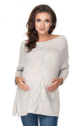 pull oversize femme long tunique maille tricotée crème col bateau torsadé vertical coupe ample manches longues fentes latérales douceur maternité