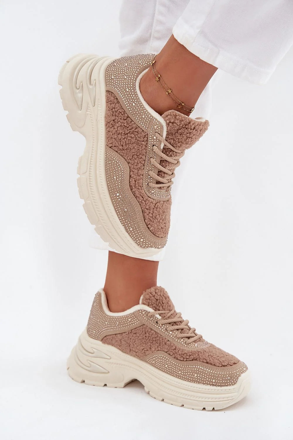 baskets femmes plateforme massive cuir suédé écologique fourrure mouton zircons lacées ajustement parfait doublure polaire chaleur semelle intérieure amortissante