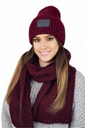 bonnet écharpe hiver laine mélange mohair alpaga bordeaux côtelé épais doux chaud confortable enveloppant ajusté revers double patch logo KAMEA
